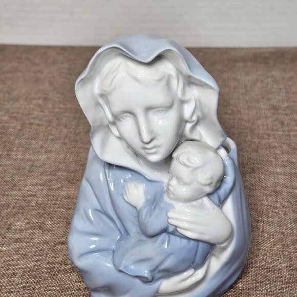 Madonna and Child Figurine Reginart Blue and White Porcelain Planter Mother Mary - Picture 8 of 11